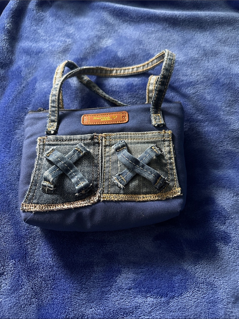 Navy Denim-Accent Women's Tote Bag